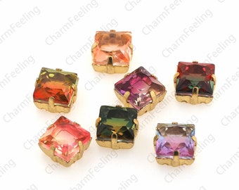 10pcs, Multi-Color, Multi-Size Optional, Sewn Glass Crystal With Gold Claw, Flat Back Crystal Rhinestone, Crystal AB