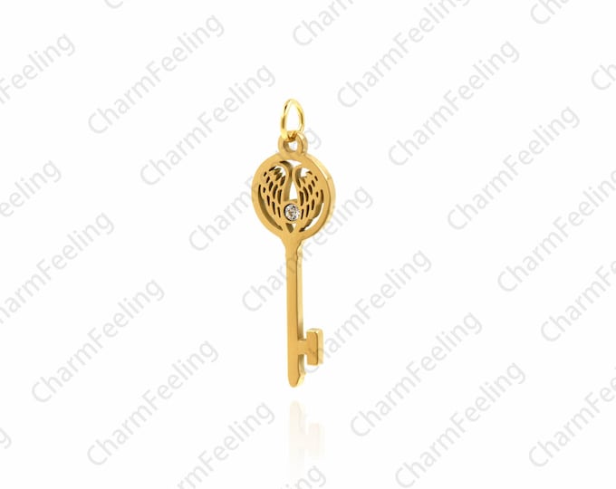 Stainless steel key pendant,gold key necklace,key charm 32.7x10x1.2mm  1pcs