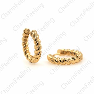 18K Gold Filled Round Twist Earrings, Twist Earrings, Hollow Earrings, Micropave CZ Gold Earrings, Earring Charm, 20.5x21.5x4mm 1 pair