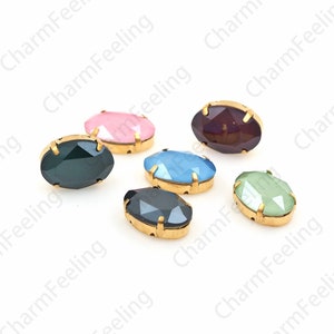 10pcs, Oval Gemstone Crystal, Sewn Rhinestone Crystal, Glass Beads With Golden Claws, Flat Back Crystal Rhinestone 18x25mm