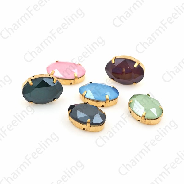 10pcs, Oval Gemstone Crystal, Sewn Rhinestone Crystal, Glass Beads With Golden Claws, Flat Back Crystal Rhinestone 18x25mm