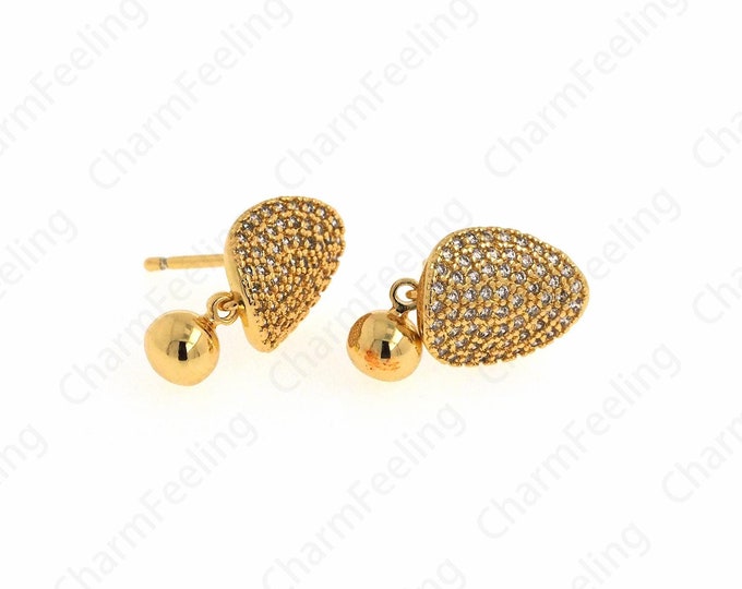 18K Gold Filled Party Earrings,Micropavé CZ Gold Earrings,Oval Earrings,Round Earrings,Dainty Earrings,DIY Jewelry Supplies 18.5x9.2x5mm