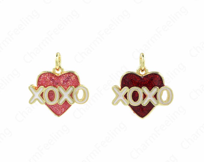 Enamel Heart Pendant,Letter XOXO Heart Charms, Enamel Heart Charm,DIY Jewelry Making Accessories 16.5x16x5mm