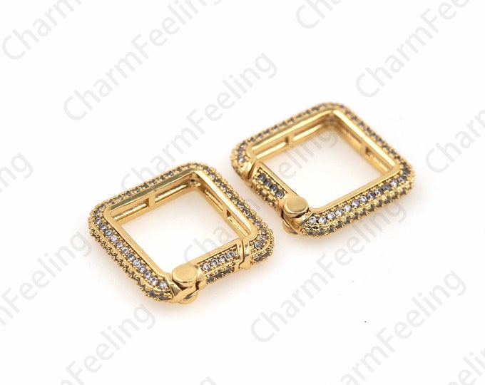 Square Clasp, Micro-Pave Clasp, Gold-Plated Clasp, Necklace Clasp, Gold-Plated Clasp 18x18x3.5mm 1pcs