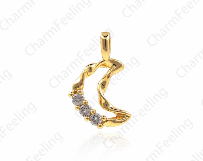 Moon Pendant, Cubic Moon Pendant, Cubic Zirconia Moon Charm, Celestial Charm, DIY Jewelry Making Accessories 15x10x2.4mm 1pcs