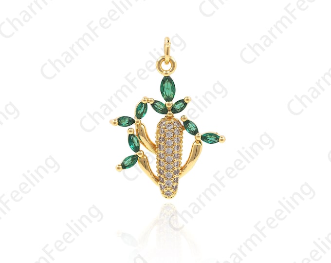 Gold Cactus Pendants,Micro Pave Cactus Bracelet Necklace Jewelry Charms 22.5×16×3mm  1pcs
