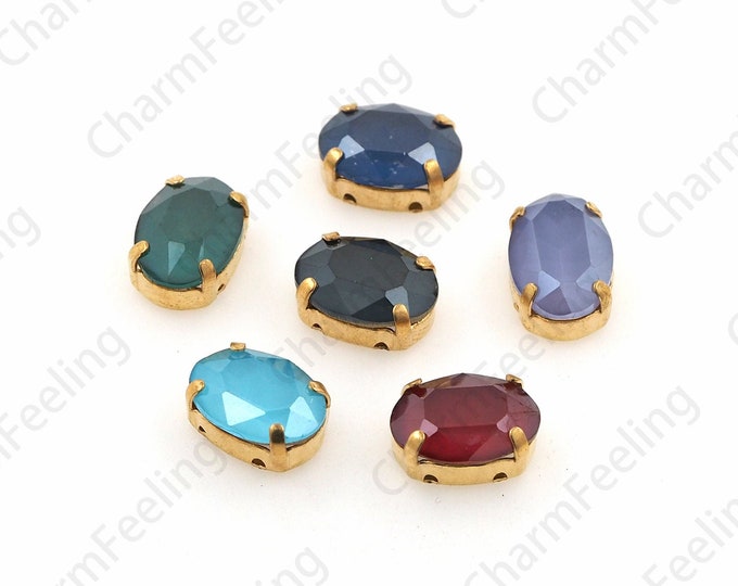 10pcs, Oval Sewing Crystal Glass Beads With Golden Claws, Flat Back Crystal Rhinestones, Sewing Rhinestones 10x14mm