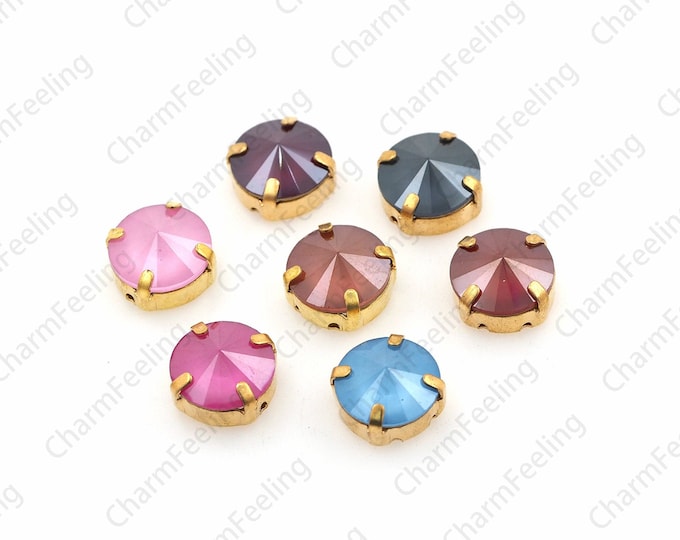 10pcs, Crystals, Sewn Crystal Rhinestones, Flat Back Glass Crystals With Gold Claws, DIY Wedding Costume Gemstone Accessories 12mm