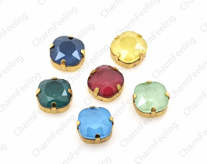 10pcs, Sewing Crystal Glass Beads, Round Sewing Crystal, Flat Back Rhinestones With Golden Claws, Crystal Accessories DIY Wedding Dress 14mm