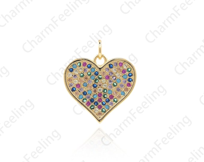 Gold Heart Charm,Colorful Micro-Pave Heart Pendants,Heart Jewerly Findings,DIY Jewelry Making Accessories 20.5×18×1.9mm  1pcs