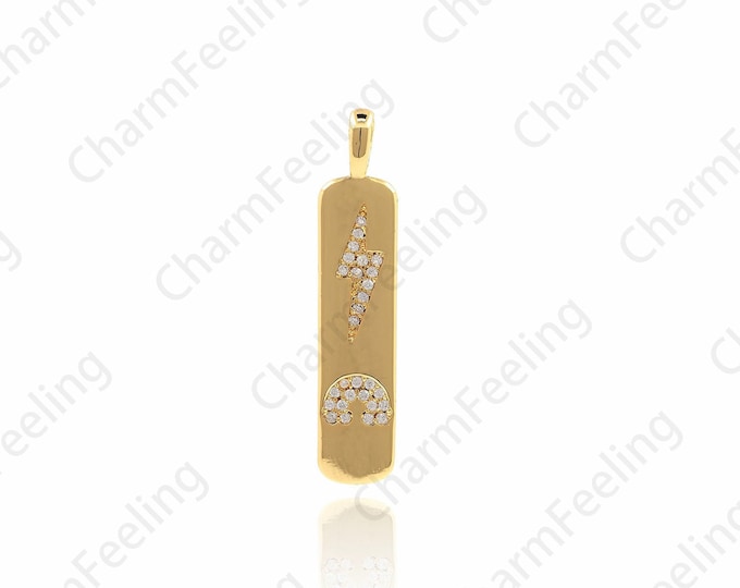 Micro-Pave Lightning Pendant, Gold Cube Lightning Jewelry, Lightning Oval Pendant, Rainbow Pendant, Lightning Charm 36x7.8x1.9mm 1pcs