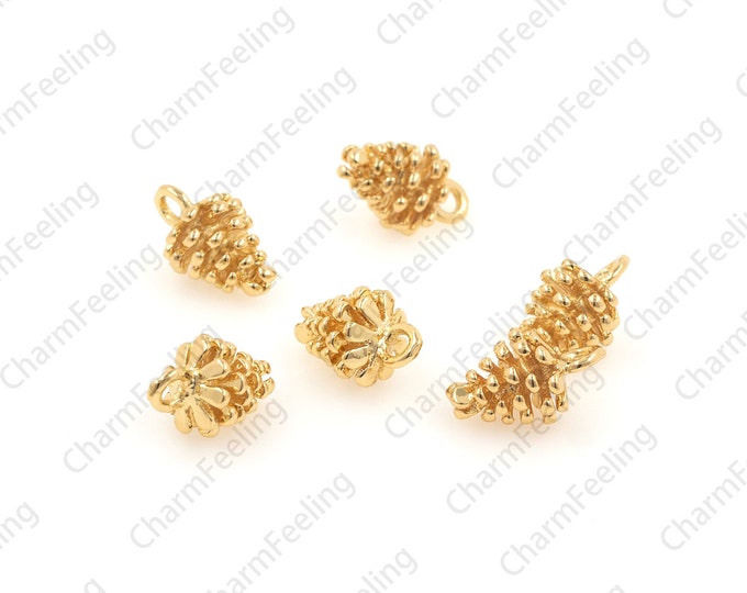 18K gold pine nut pendant, pine cone pendant, large pine cone 3D pendant beads, used in jewelry 12.4x7.6mm 1pcs