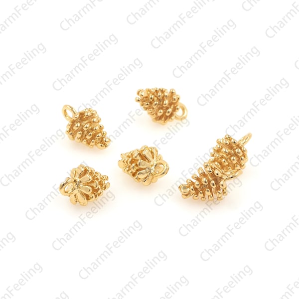 18K gold pine nut pendant, pine cone pendant, large pine cone 3D pendant beads, used in jewelry 12.4x7.6mm 1pcs