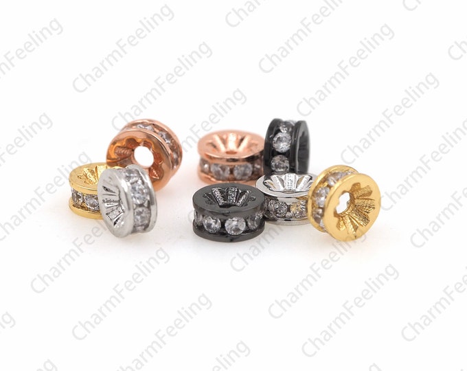 Flower Micro Pave Beads,disc spacer，Cubic Zirconia Flower round beads,Big Hole beads 6× 2.8mm  1pcs