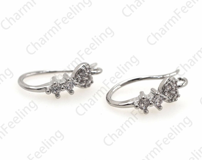 Heart  Silver Earrings,Simple Heart-Shaped Earrings,Micropave Cubic Zirconia Silver Earrings, Suitable For Anniversary Gifts 9x14mm 1 pair