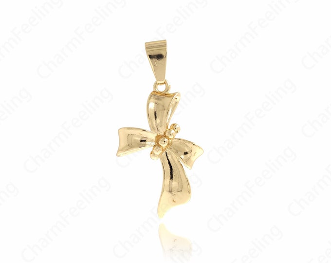 Gold Bow Necklace, Bow Pendant,Dainty Knot Charm, 18K Gold Filled Bow Charm, DIY Jewelry Supplies, 42x20.5x5mm