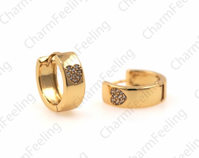 18K Gold Filled Heart Earrings, Love Earrings, Hoop, DIY Jewelry Accessories 13x14mm 1 pair
