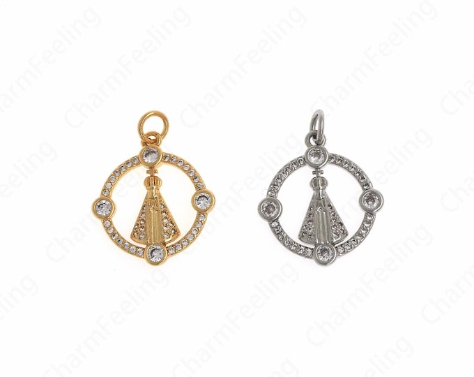 Pope Pendant, 18K Gold Filled Religious Charm, Micropavé CZ Round Charm, DIY Jewelry Supplies, 24x18.5x2.5mm