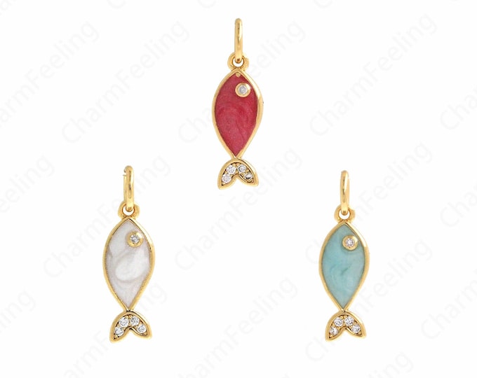 Fish Jewelry, Dainty Fish Necklace, Tropical Fish Pendant, 18K Gold Filled Enamel Fish Pendant,Marine Life Jewelry, 19.5x5.5x2mm