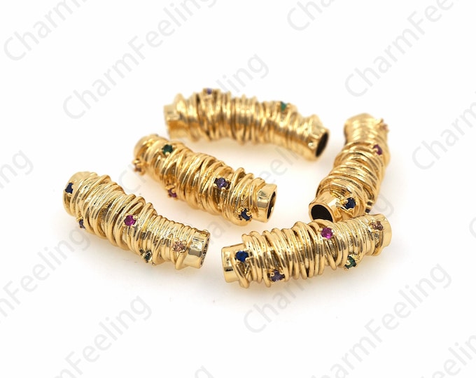 Irregular Elbow Beads, Long Tube Beads, Tube Beads, Micro-Pave Tube Beads Charm, DIY Jewelry Making Accessories 8x25x7mm 1pcs