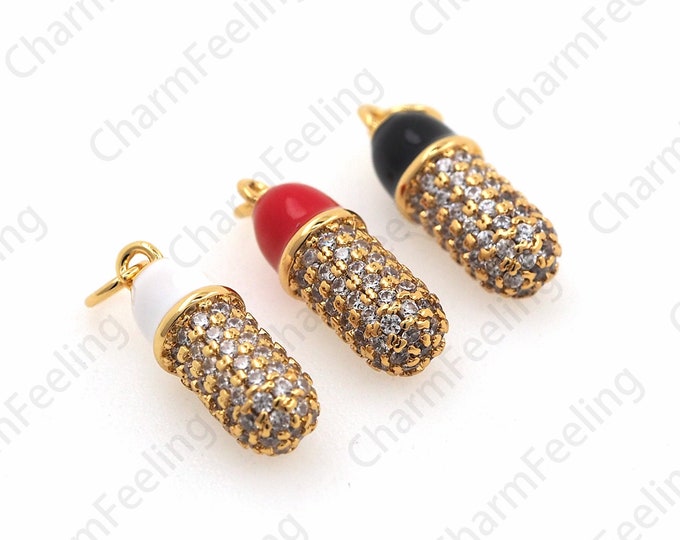 Pill Pendant, 18K Gold Filled Cylinder Necklace, Enamel Pill Pendant, Micropavé CZ Pill Necklace, DIY Jewelry Accessories 18x5x5mm