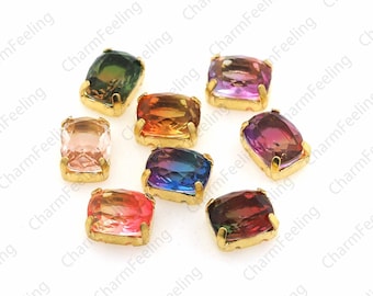 10pcs, Rectangular Crystal Rhinestones, Rectangular Crystals Sewn With Golden Claws, DIY Costume Jewelry Production