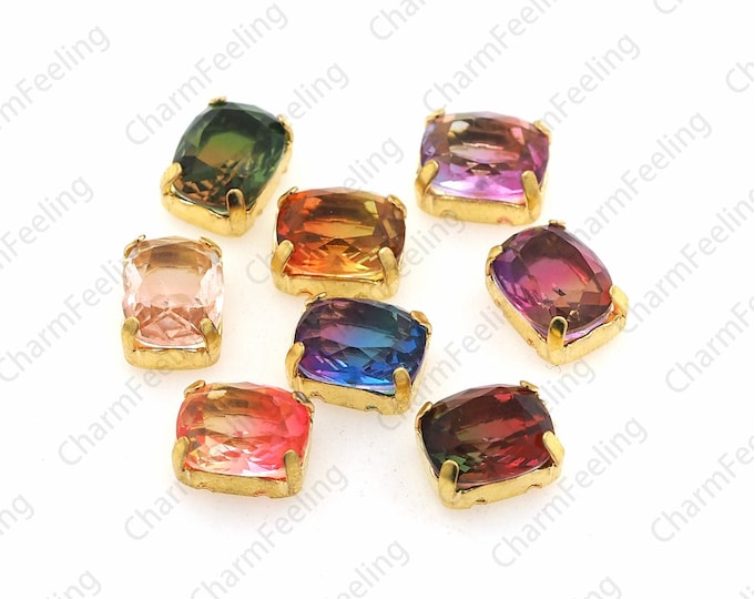 10pcs, Rectangular Crystal Rhinestones, Rectangular Crystals Sewn With Golden Claws, DIY Costume Jewelry Production