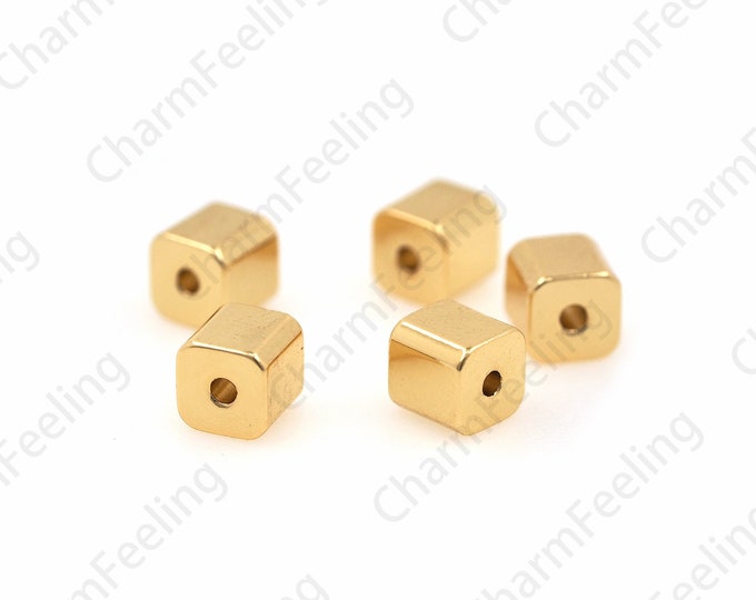 Gold Filled Square Spacer Beads, Brass Square Beads, Metal Beads, Bracelet Beads, DIY Jewelry Making Accessories 5x5x5mm 1pcs