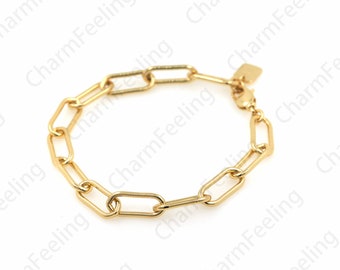 18K Gold Filled Paper Clip Men's Bracelet, Staple Bracelet, Gold Rectangular Bracelet 17cm