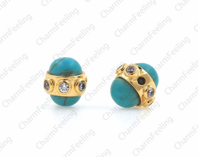 Natural turquoise oval spacer beads, spacer beads, CZ beads, DIY jewelry beading supplies 9.6x8.9mm 1pcs