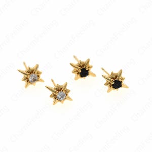 1 Pair, Starburst Charm, Polaris Earrings, 18K Gold Filled Star Earrings, Micropavé CZ Star Earrings, Daily Earrings, 12x10x3.8mm