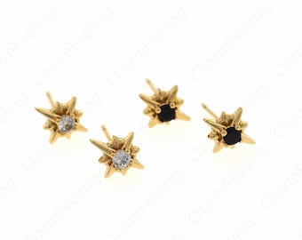 1 Pair, Starburst Charm, Polaris Earrings, 18K Gold Filled Star Earrings, Micropavé CZ Star Earrings, Daily Earrings, 12x10x3.8mm