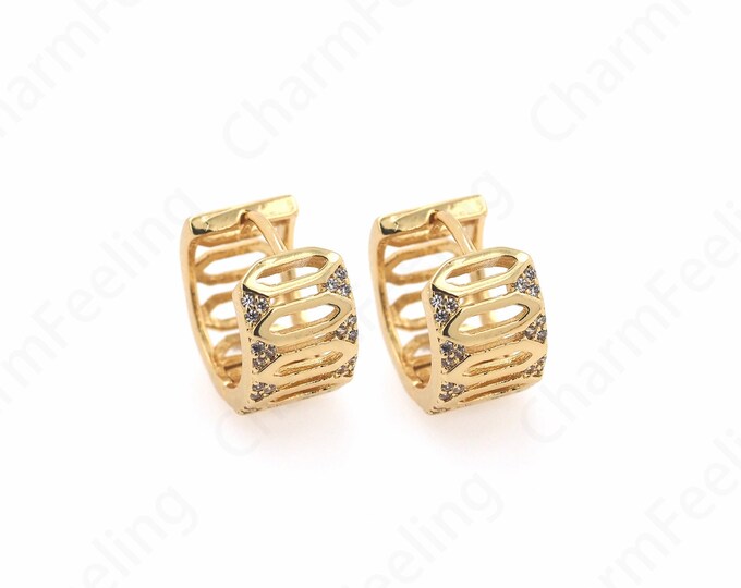 18K Gold Filled Round Earrings,Thick Earrings,Earring Charm, Micropave CZ Gold Earrings,DIY Jewelry Accessories 14.7x15.5x9mm