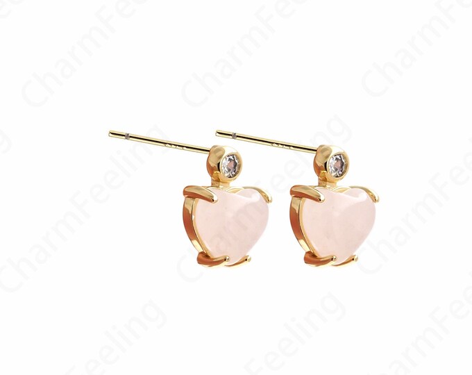 Micropaved CZ Pink Crystal Earrings, 18K Gold Filled Heart-Shaped Earrings, Simple Heart-Shaped Earrings, A Gift For Her,8.3x11.5x5.5mm
