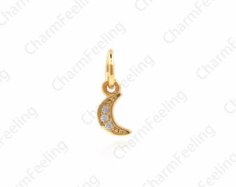 CZ Mini Moon Pendant, Micro Pave Moon, Crescent Charm, Crescent Necklace, DIY Jewelry Making Accessories 12x4.4x1.3mm 1pcs