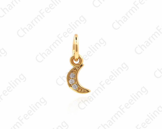 CZ Mini Moon Pendant, Micro Pave Moon, Crescent Charm, Crescent Necklace, DIY Jewelry Making Accessories 12x4.4x1.3mm 1pcs