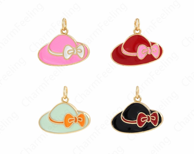 Hat Pendant, Enamel Charms, 18K Gold Filled Hat Charms, Fashion Jewelry, DIY Jewelry Supplies, 18x20.5x2.5mm
