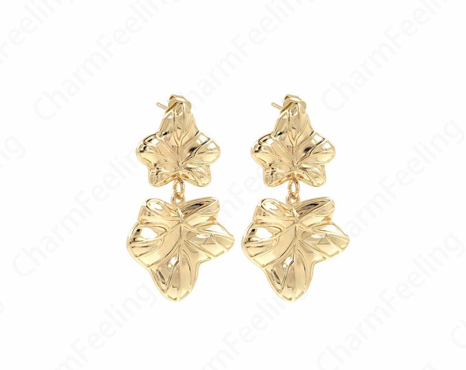 Gold Earrings Jewelry,Boho Earrings,18K Gold Filled Branch Earrings,Gold Leaf Earrings,Suitable For Anniversary Gifts 22x13x18mm