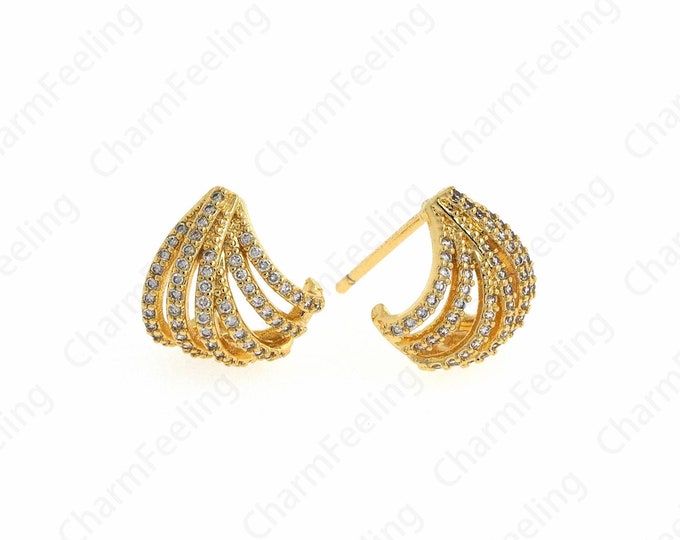 Line Stud Earrings, 18K Gold Filled  Earrings,Curved  Earrings, Earring Charm,Thick Gold Earrings,Gift for Her, 12x12x7.5mm