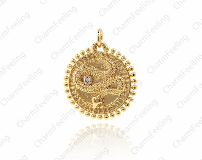 Round snake pendant, snake charm, CZ disc snake pendant, snake pendant necklace pendant beads looking for jewelry supply 24.5×20×2.6mm  1pcs