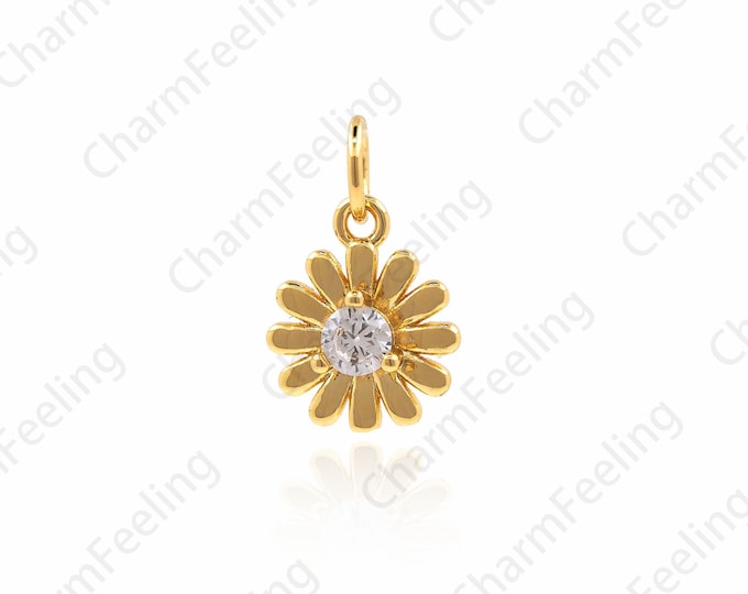 Daisy Pendant, Micro-Pave Daisy Necklace, Flower Pendant, Flower Pendant, Chrysanthemum Pendant 14.1x9x2.5mm 1pcs