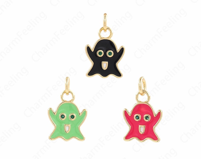 18K Gold Filled Ghost Charm, Ghost Pendant, Micropavé CZ Ghost Necklace, 18K Gold Filled Mystery Necklace, DIY Jewelry Supplies, 20x13x2mm