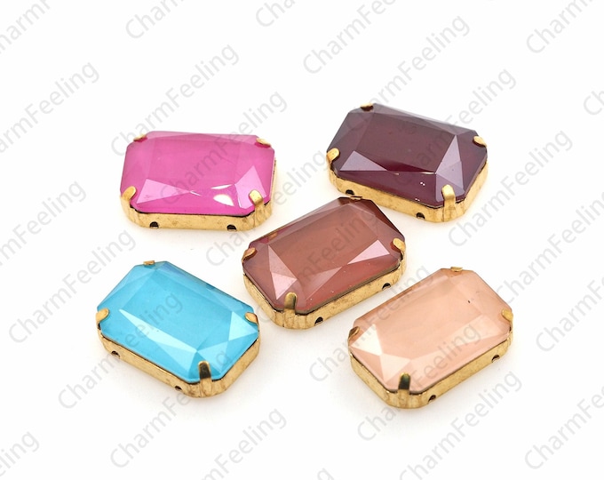 10pcs, Rectangular Glass Beads, Sewn Rectangular Crystal Rhinestone Beads, Flat Back Crystal Rhinestones With Golden Claws 18x27mm