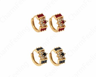 Lucky Eye Earrings,18K Gold Filled Round Eye Earrings,Signet Earrings Micropavé Zircon Eye Earrings,Gift For Wife, 17.7x15x8mm