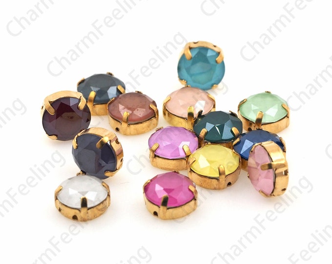 10pcs, Sewn Gemstone Crystal, Round Rhinestones, Flat Back Crystal With Golden Claws, Sewn Rhinestones, Crystal Glass Beads 12mm