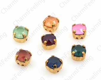 10pcs, Round Sewing Crystal With Gold Claws, Flat Back Crystal, Sewing Rhinestones, Rhinestone Glass Beads 6mm