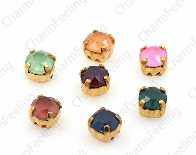 10pcs, Round Sewing Crystal With Gold Claws, Flat Back Crystal, Sewing Rhinestones, Rhinestone Glass Beads 6mm