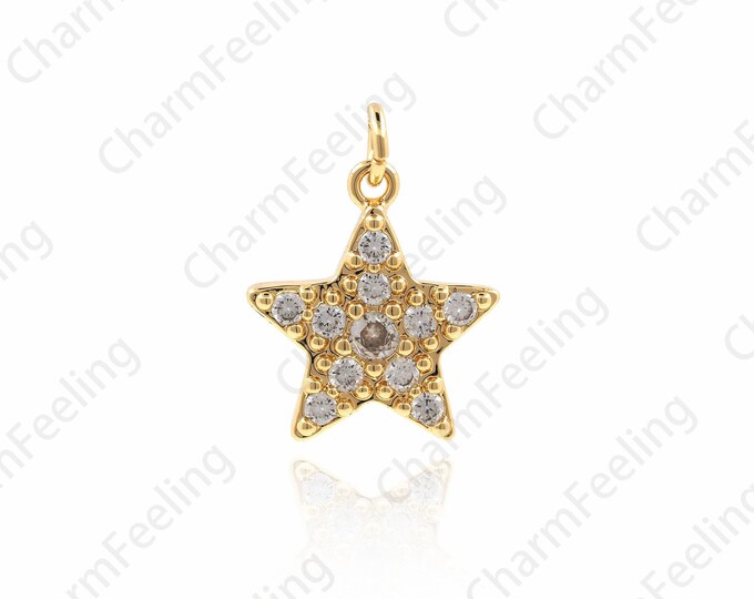 Micro-Pave Star Necklace, CZ Star Pendant, Gold Star Necklace, Star Charm, DIY Jewelry Making Accessories 20.8x15.5x2.8mm 1pcs