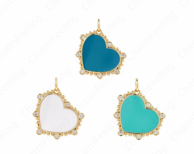 Enamel Heart Charm,Enamel Heart-Shaped Pendant, Heart-Shaped Necklace, Enamel Charm DIY Jewelry Making Accessories 22x20x2mm