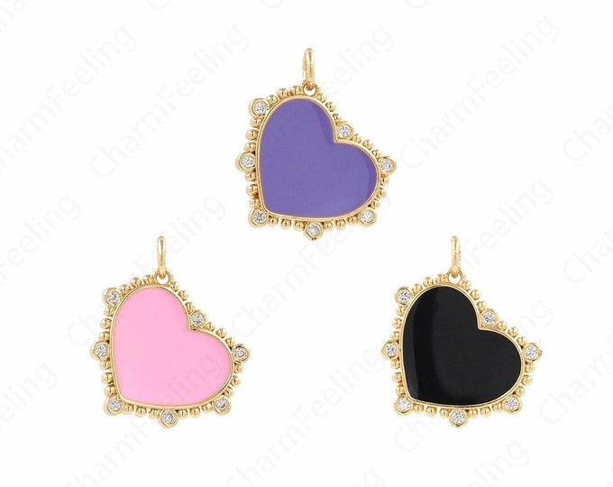 18K Gold Filled Enamel Heart Charm,Enamel Heart-Shaped Pendant, Heart-Shaped Necklace, Enamel Charm DIY Jewelry Making Accessories 20x21x2mm